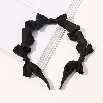 Solid Color Head Hoop Sweet Hair Accessories Knotted Thin Hair Hoop Vintage Pleated Bowknot Hairbands Satin Bow Headband daiiibabyyy